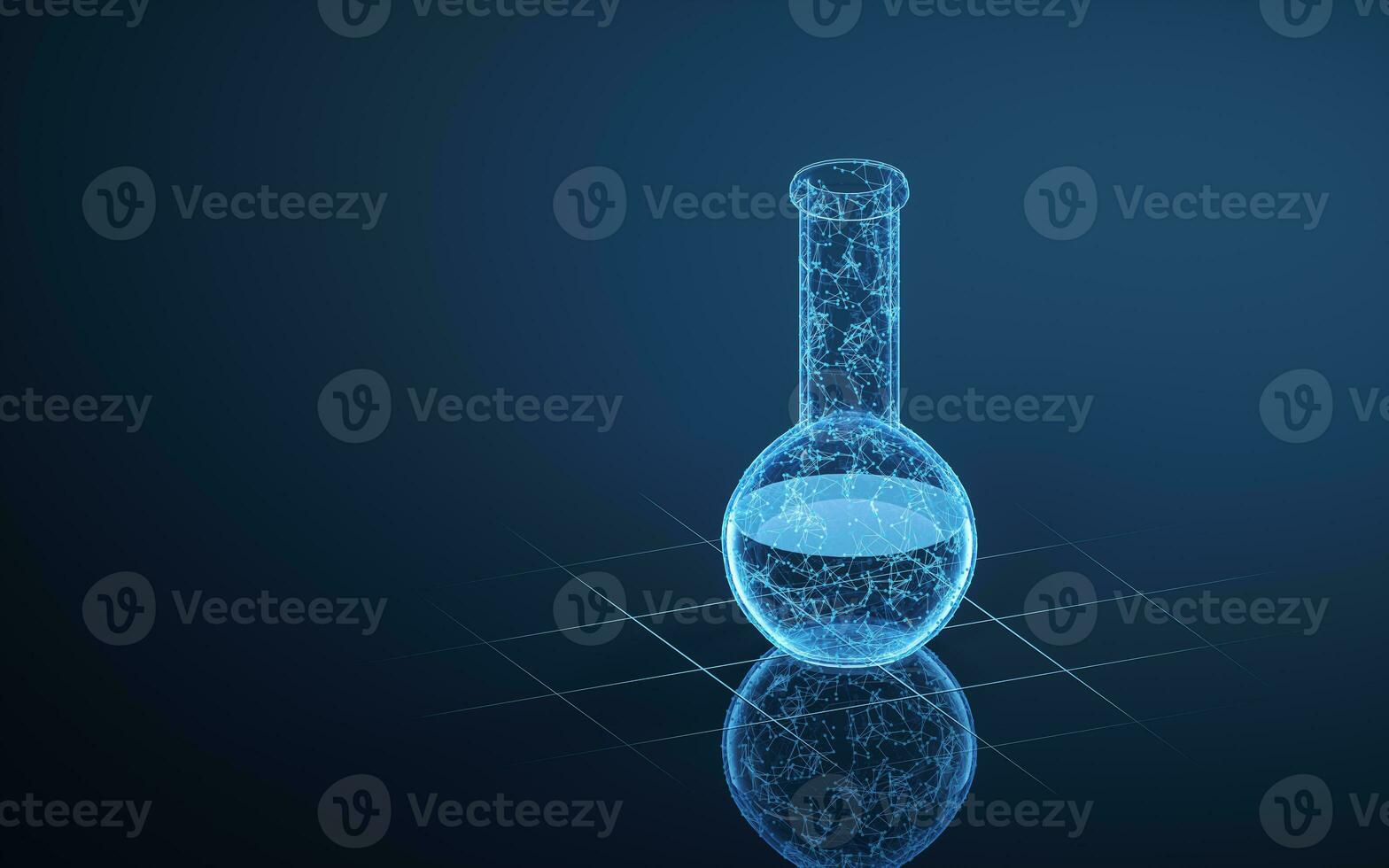 chemie glaswerk met blauw achtergrond, 3d weergave. foto