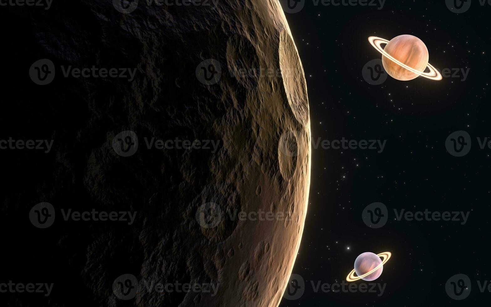 planeten met sterrenhemel achtergrond, 3d weergave. foto