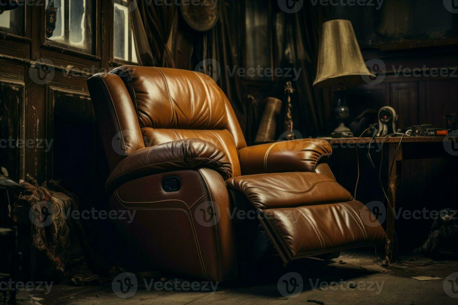 fauteuil bruin leer. genereren ai foto