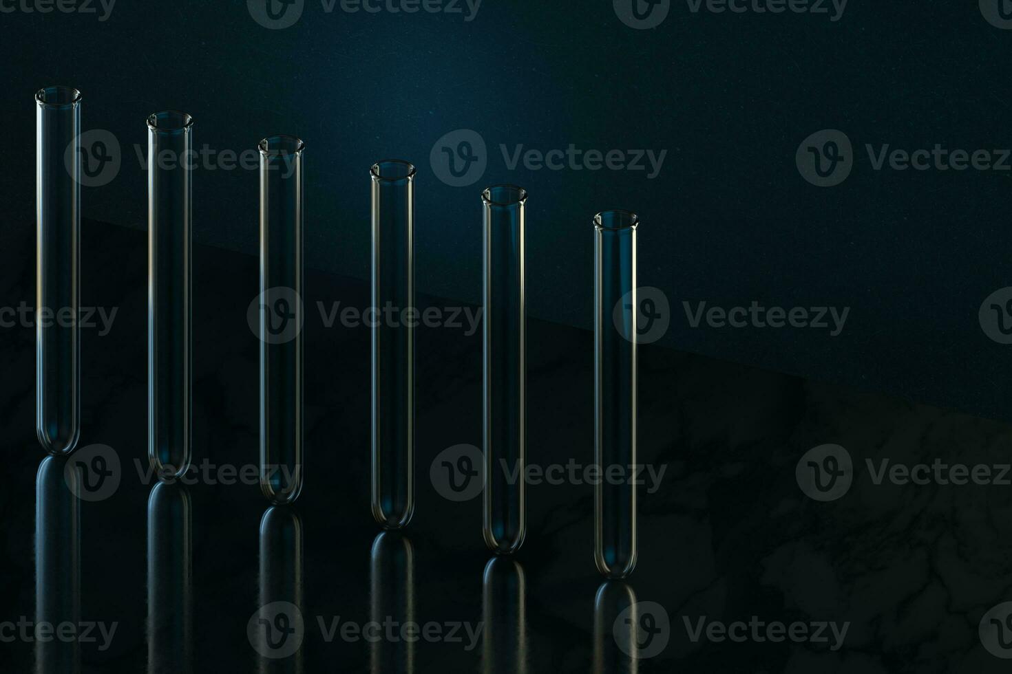 chemie glaswerk met donker achtergrond, 3d weergave. foto