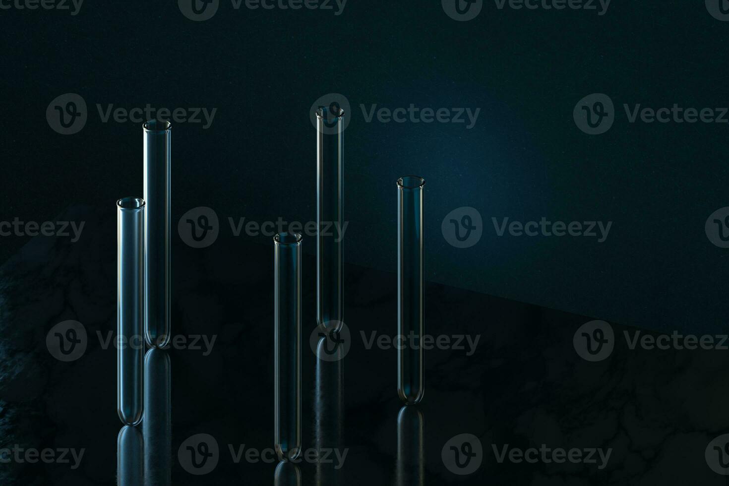 chemie glaswerk met donker achtergrond, 3d weergave. foto