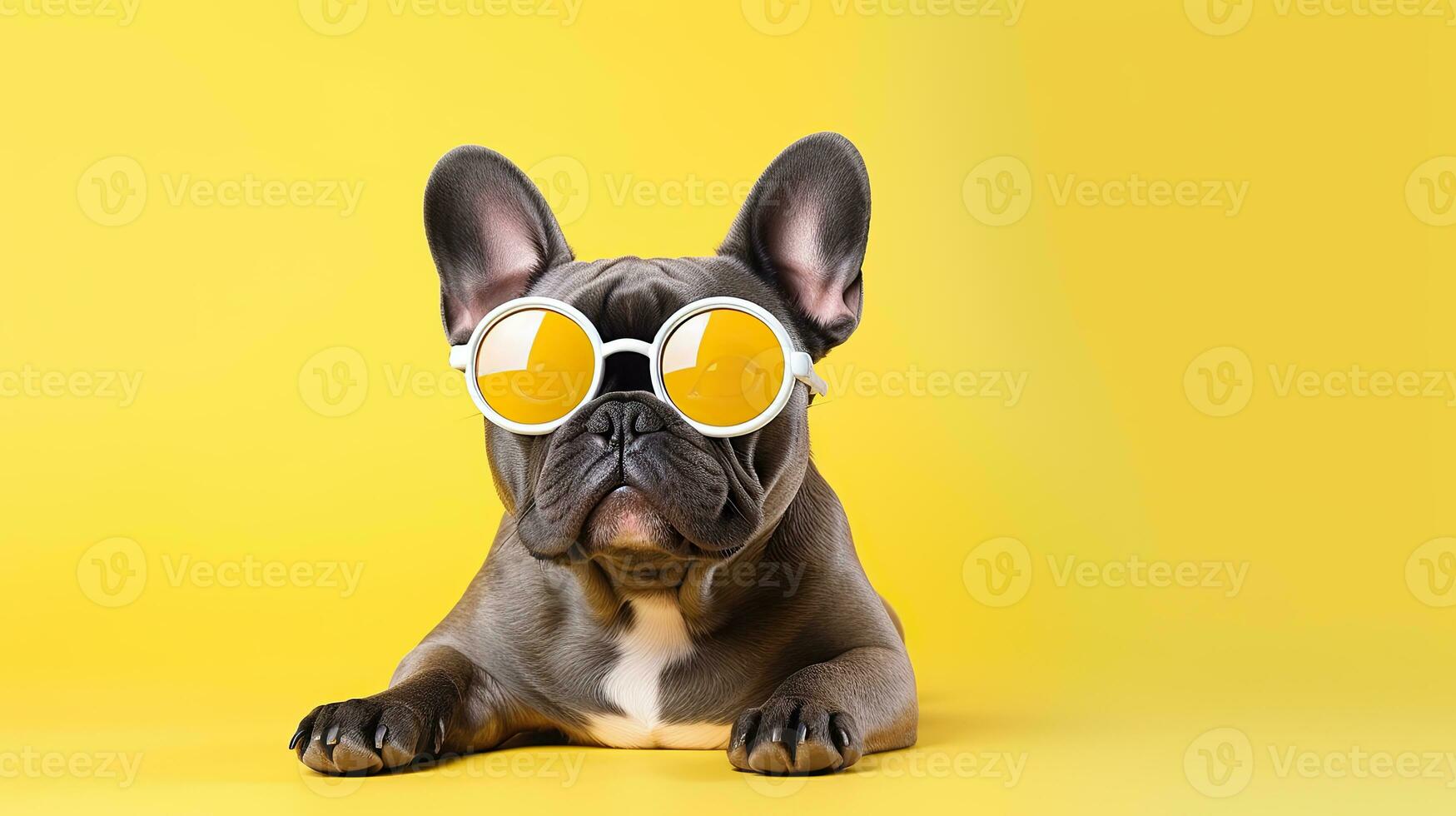 schattig en grappig Frans bulldog in modieus zonnebril Aan geïsoleerd achtergrond.dier zomer vakantie concept.gemaakt met generatief ai technologie foto