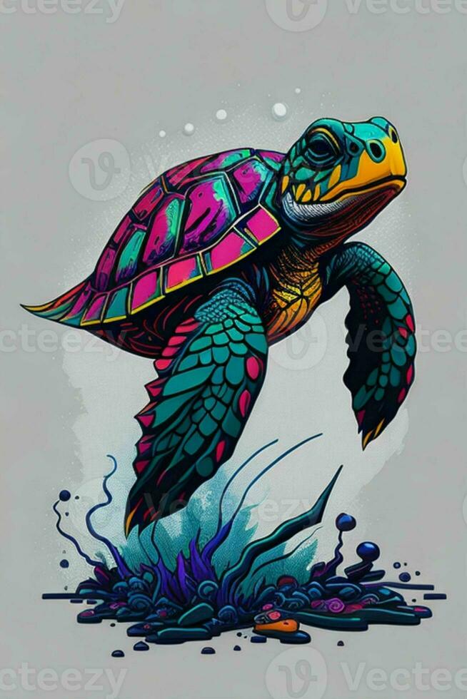 een gedetailleerd illustratie van een schildpad voor een t-shirt ontwerp, behang, en mode foto