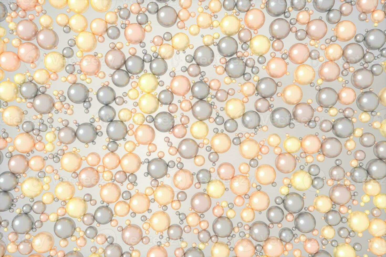 parels en bubbels met wit achtergrond, 3d weergave. foto