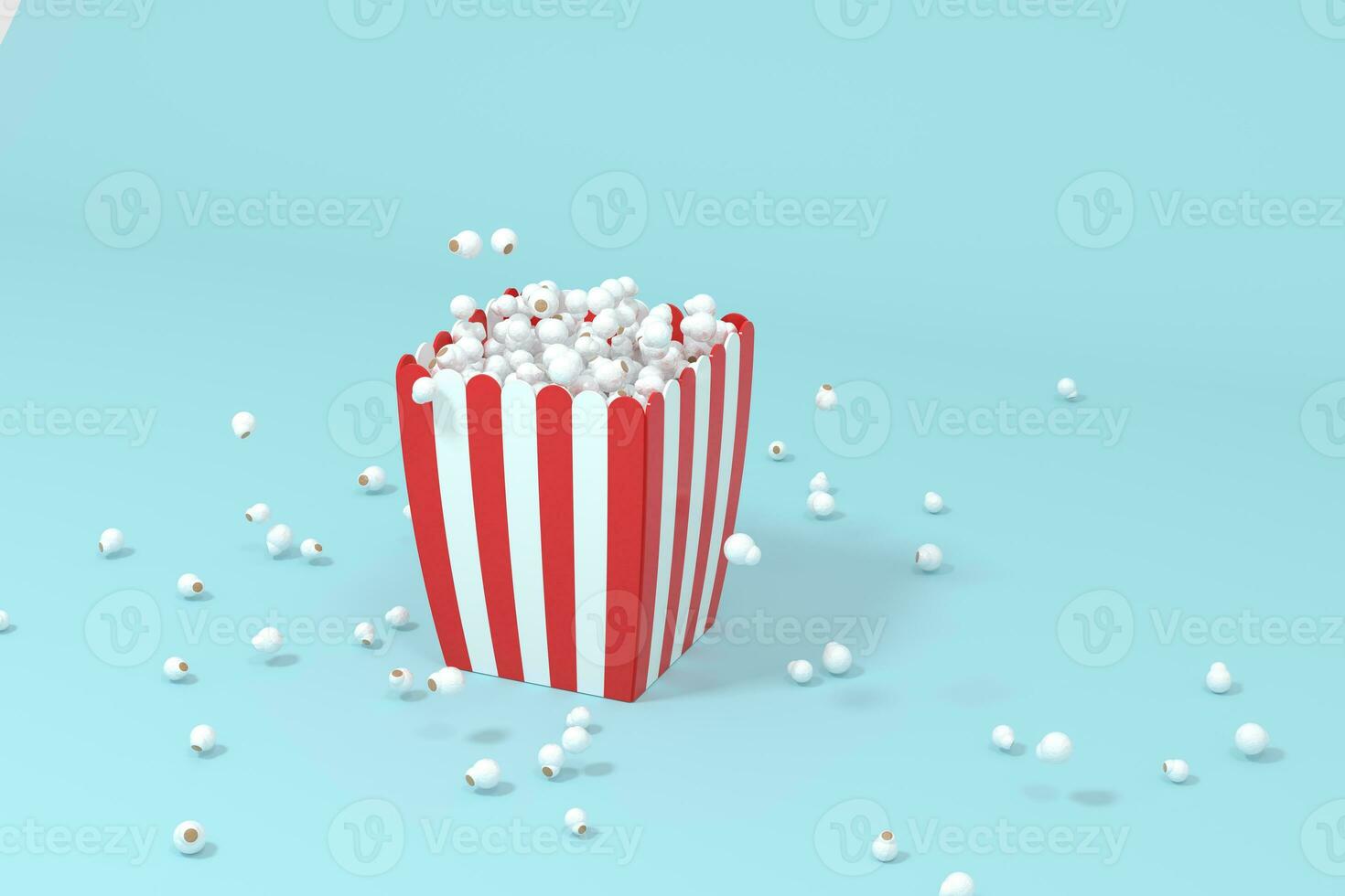 verspreide popcorn, zoet voedsel, 3d weergave. foto