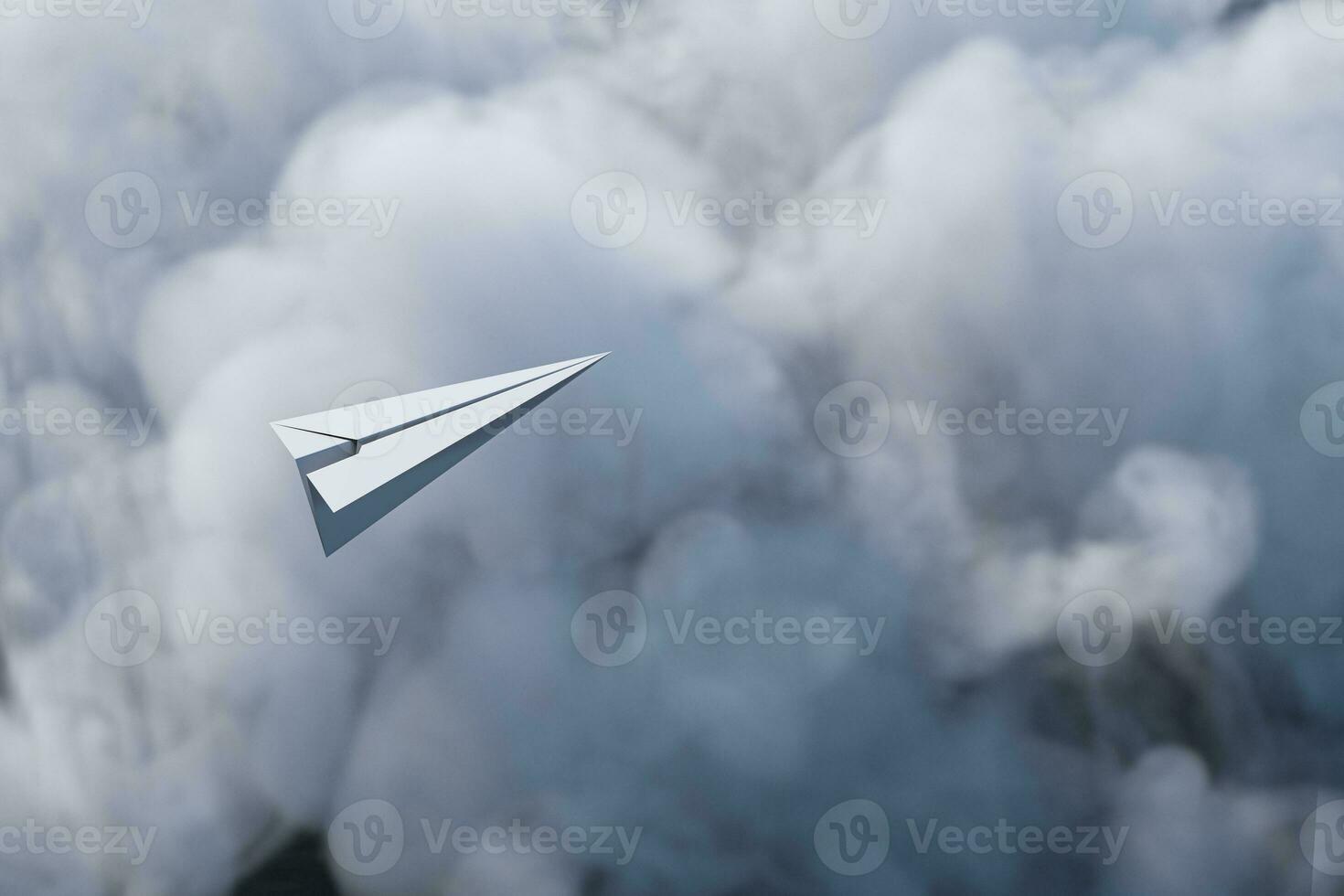 papier vlak vlieg over- de wolk, 3d renderen foto