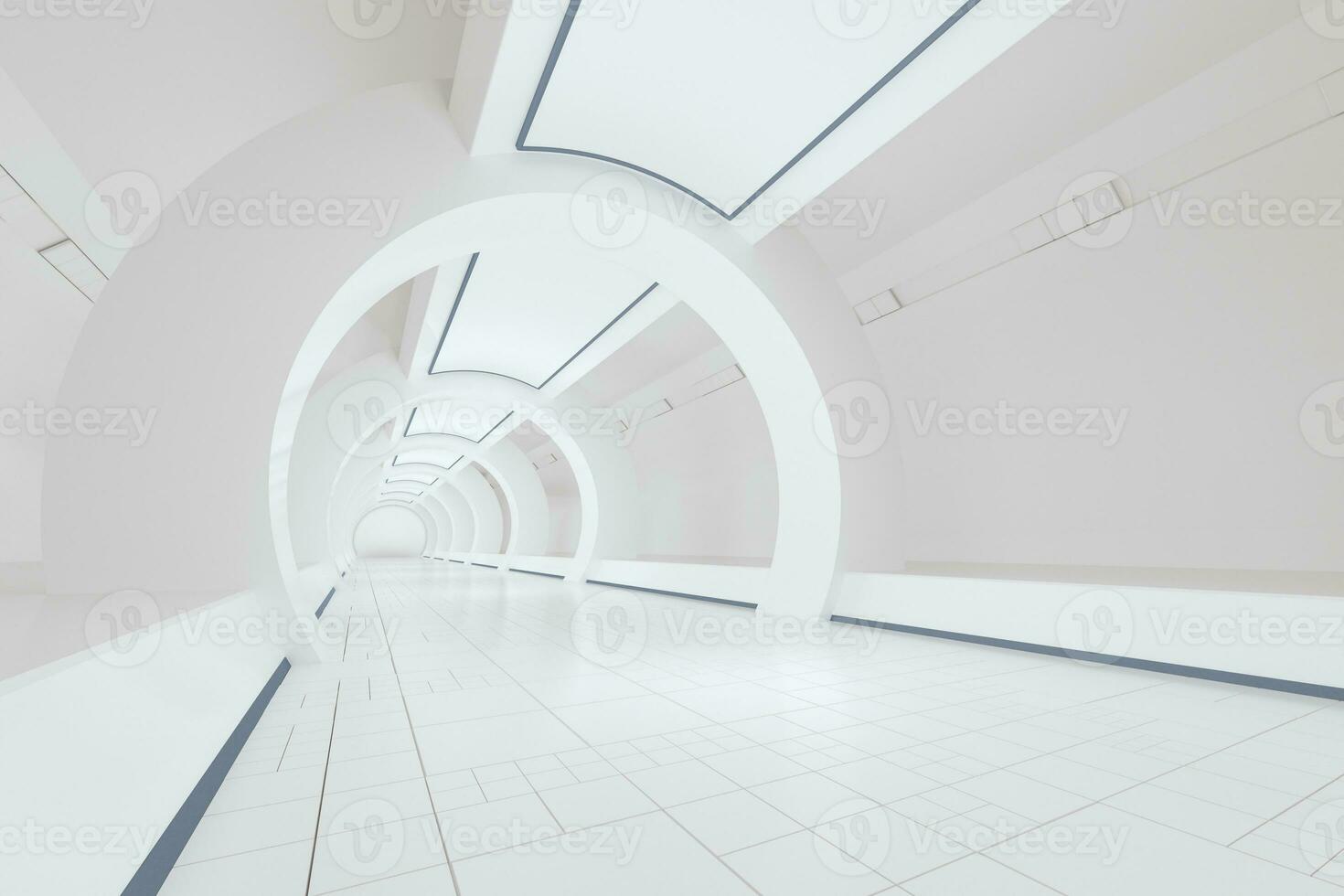 wit sci-fi tunnel, leeg ronde kamer, 3d weergave. foto