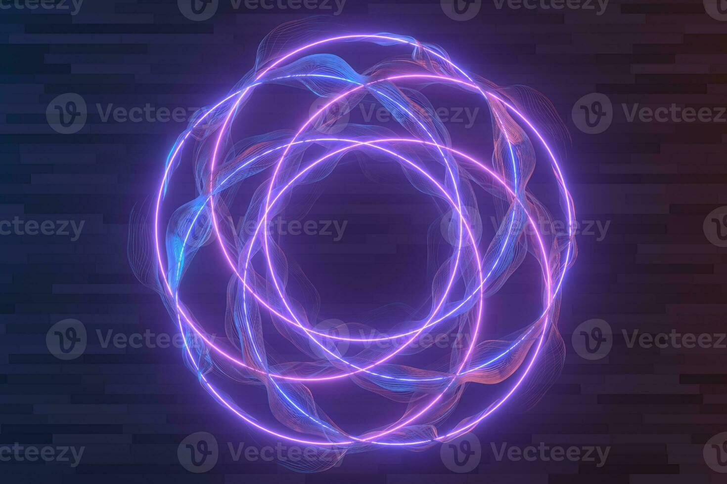 Purper cirkel laser lijn met donker achtergrond, 3d weergave. foto