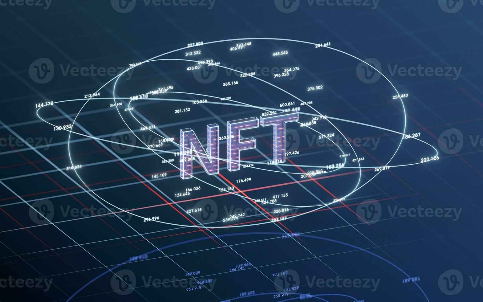 nft niet-tastbaar Munten concept met donker achtergrond, 3d weergave. foto