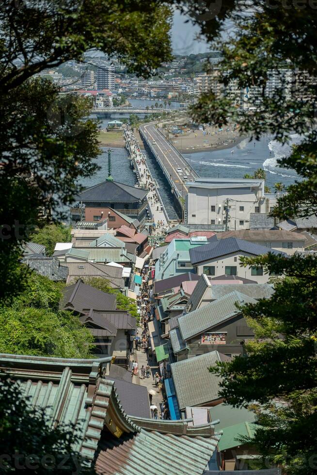 landschap visie van enoshima altaar Bij enoshima eiland in Fujisawa, kanagawa, Japan foto