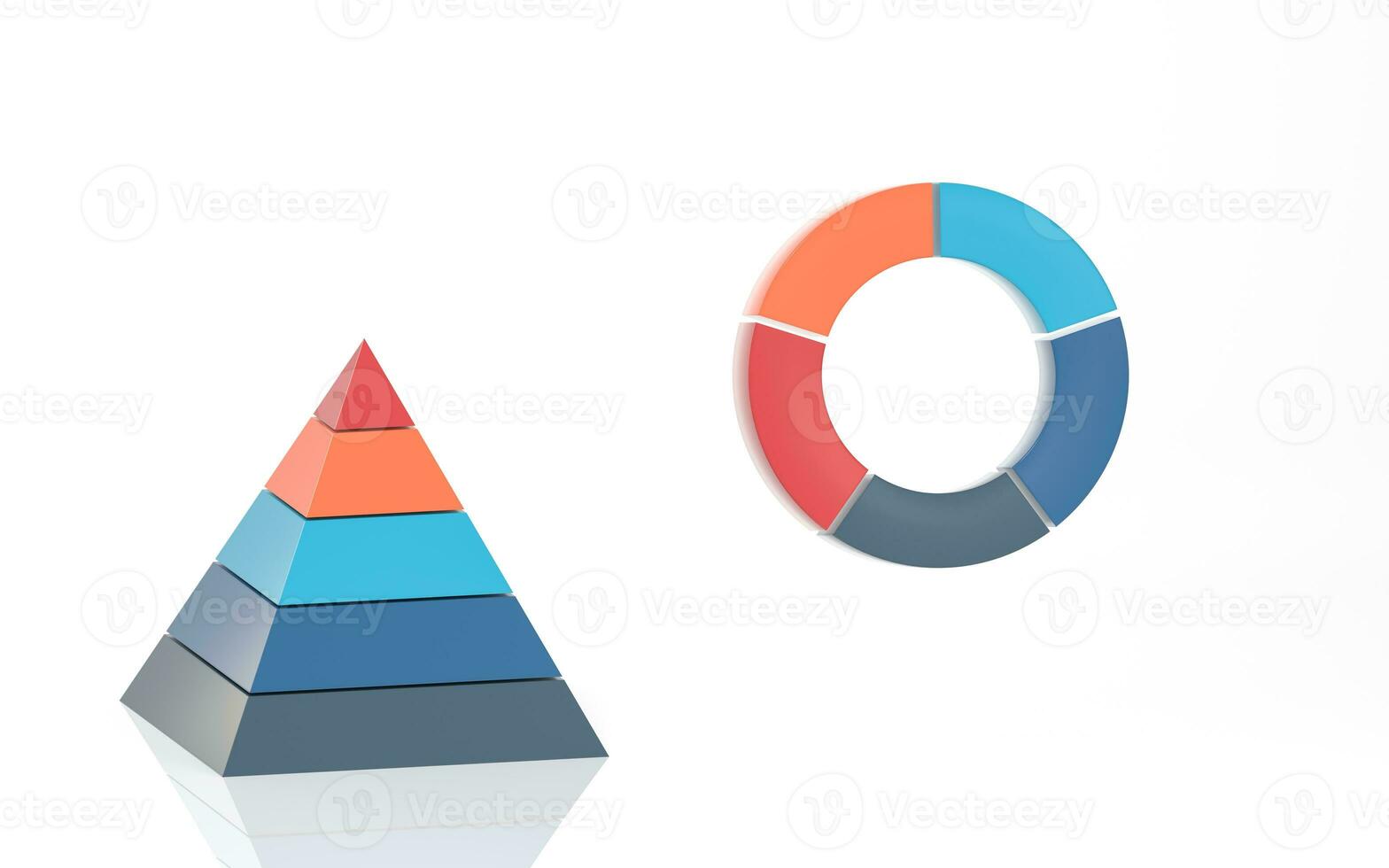 piramide diagram en ring diagram, 3d weergave. foto