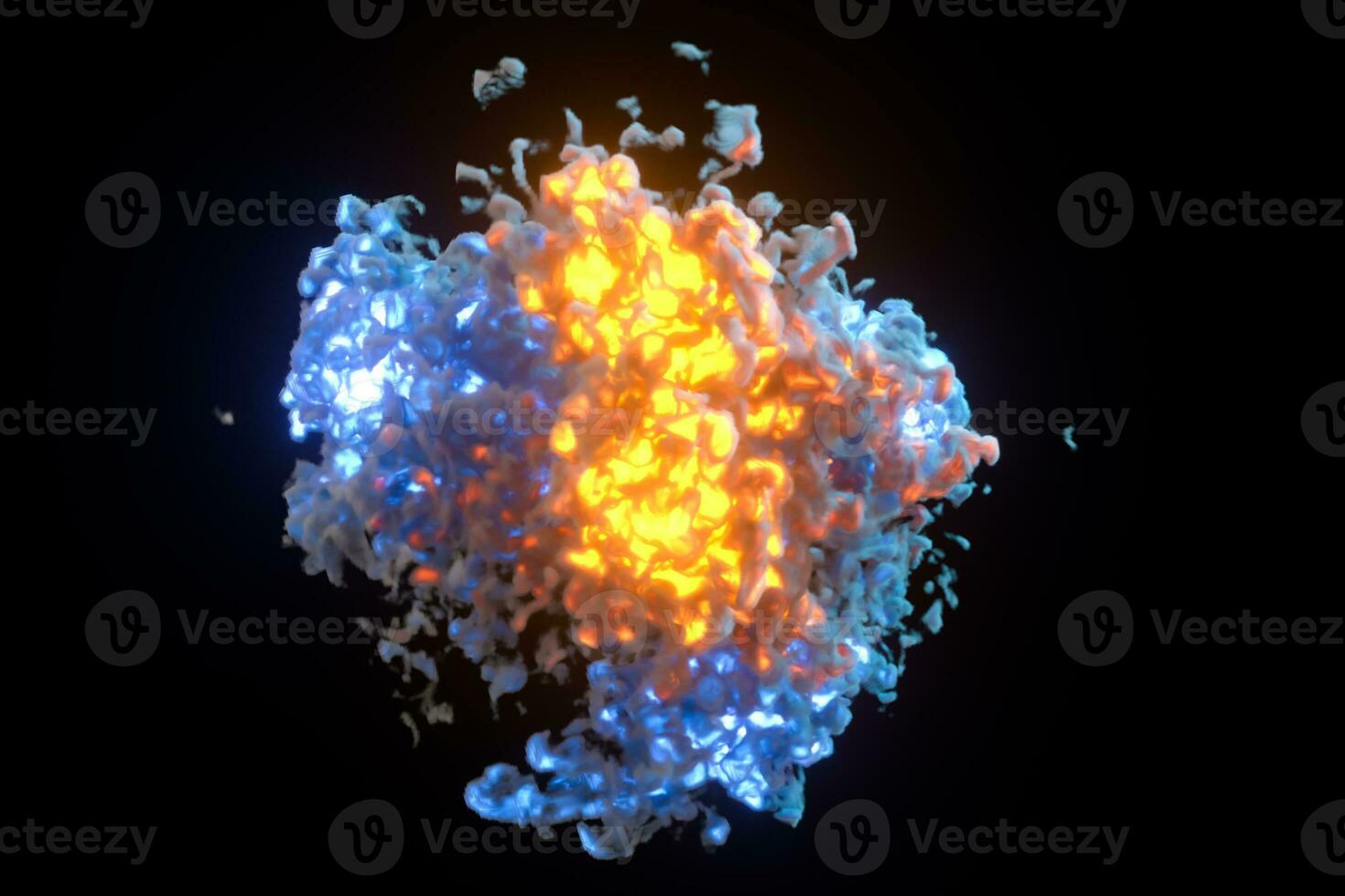 explosief vlam met donker achtergrond, 3d weergave. foto