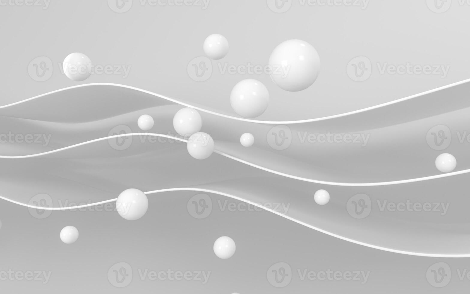 gebogen wit geometrie met ballen, 3d weergave. foto