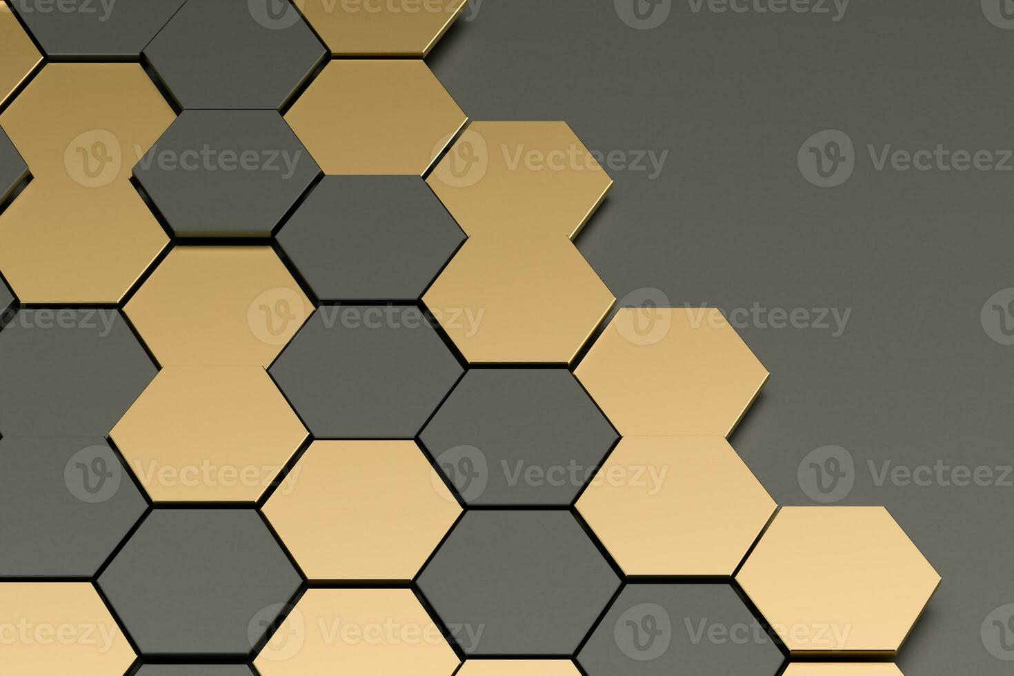 donker en gouden zeshoek patroon achtergrond, 3d weergave. foto