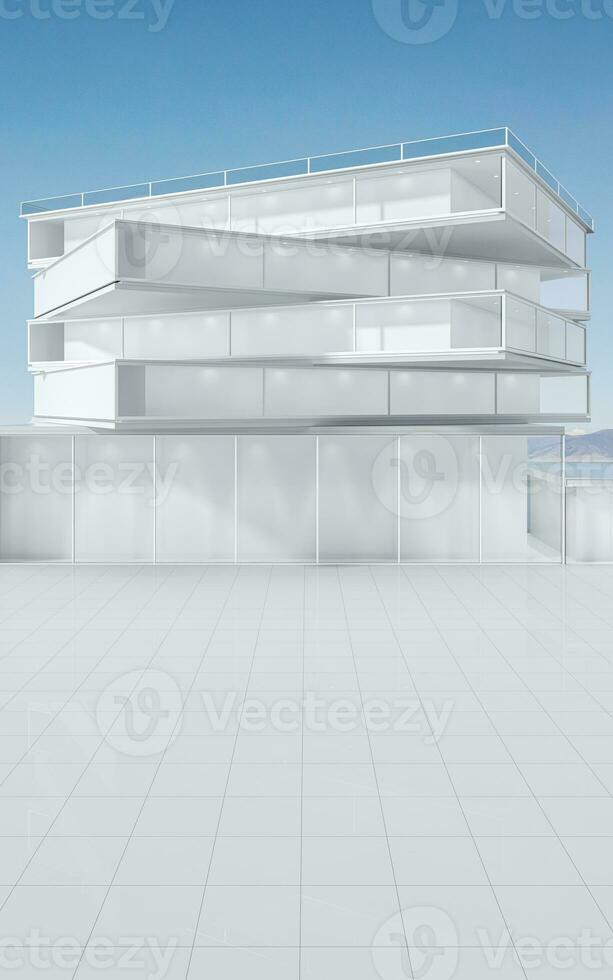 wit architectuur met buitenshuis visie, 3d weergave. foto