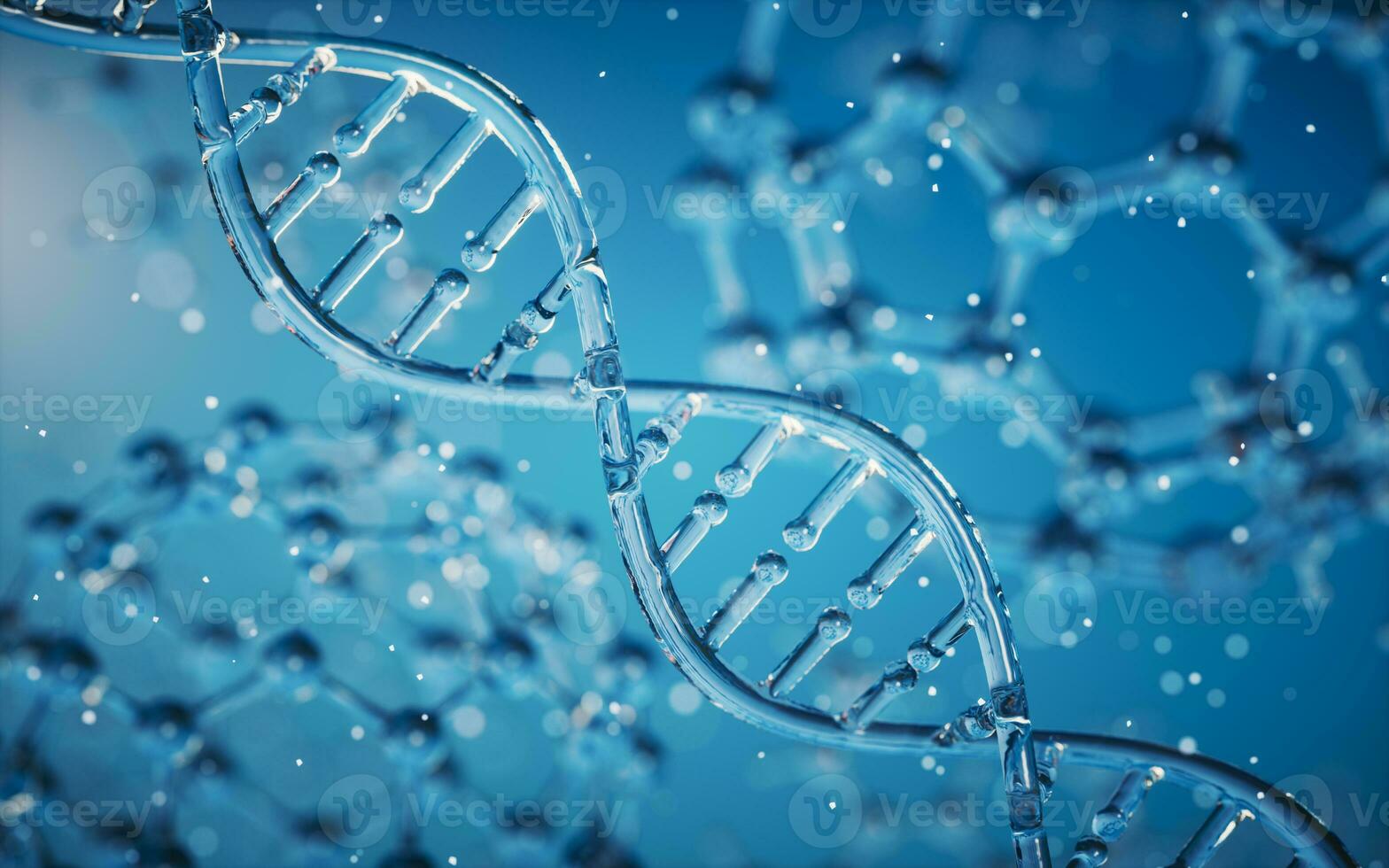 dna genomen structuur met molecuul achtergrond, 3d weergave. foto