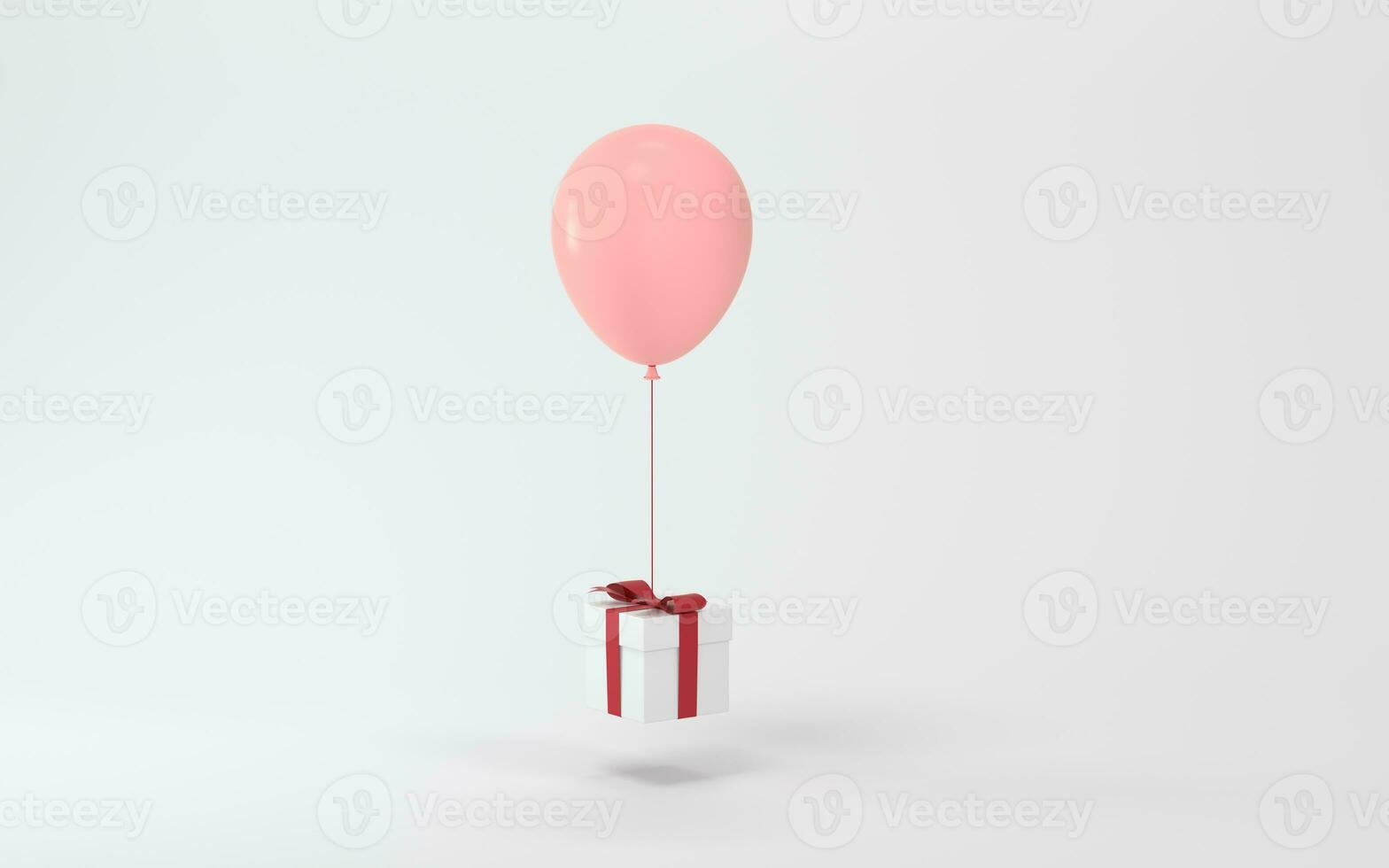 een ballon en Cadeau met wit achtergrond, 3d weergave. foto