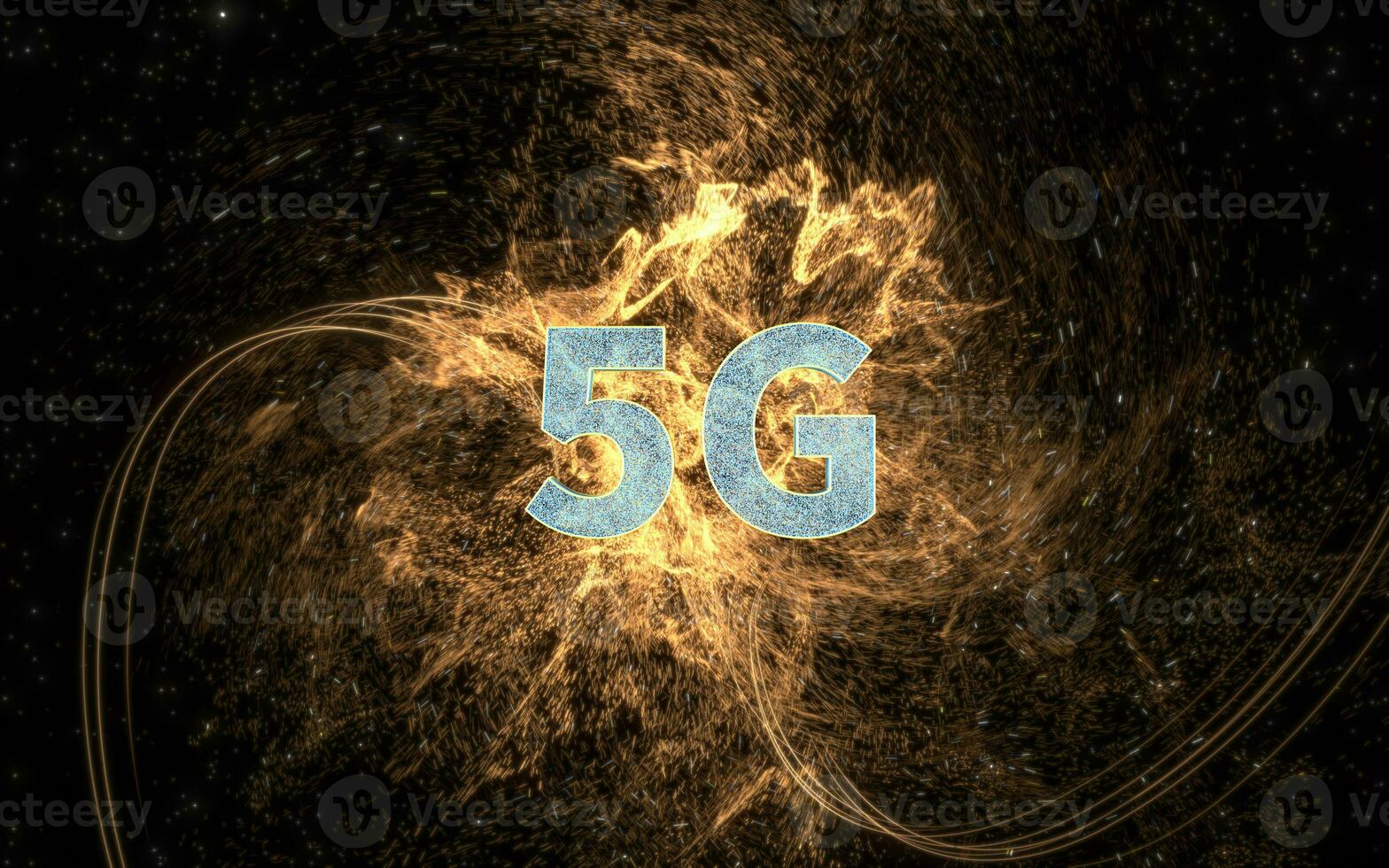 5g doopvont met universum achtergrond, 3d weergave. foto