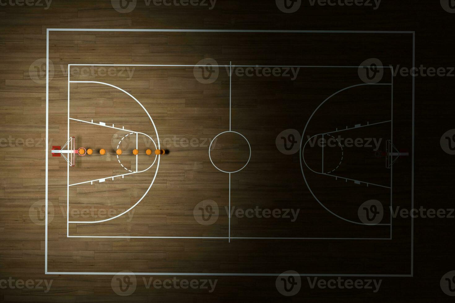 basketbal rechtbank met houten vloer, 3d weergave. foto