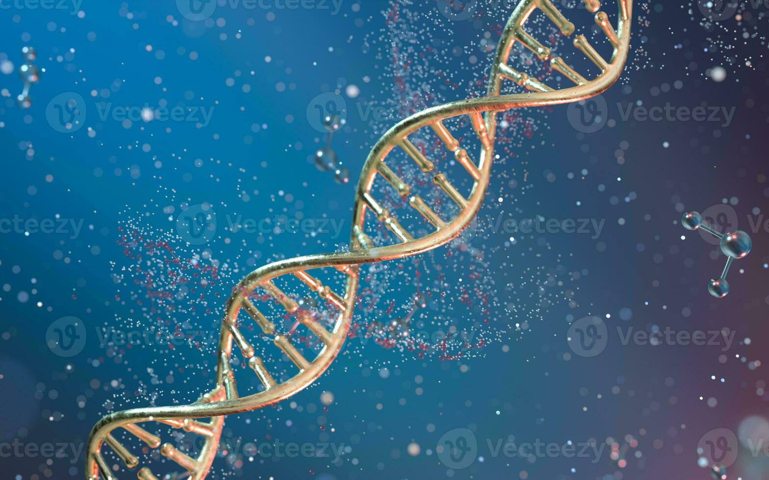 dna genomen structuur met divisie molecuul, 3d weergave. foto