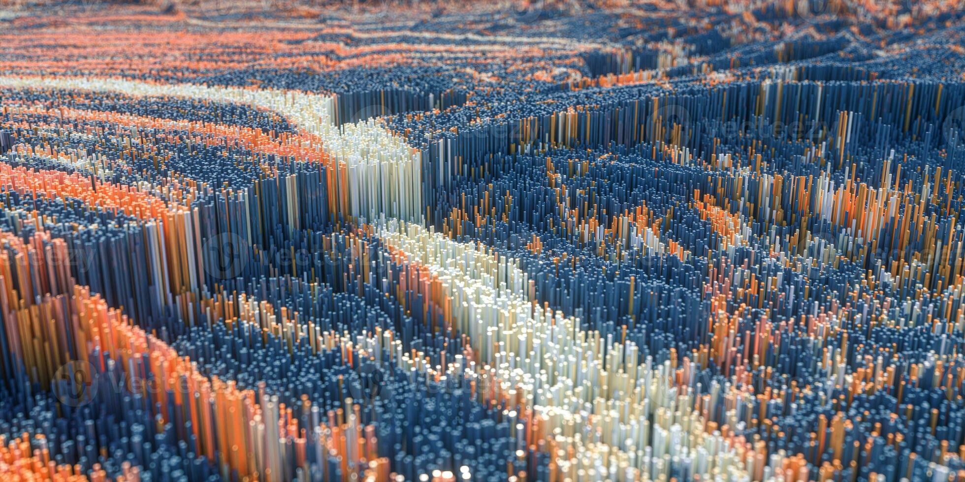 hoog dichtheid pixel kubussen landschap, 3d weergave. foto