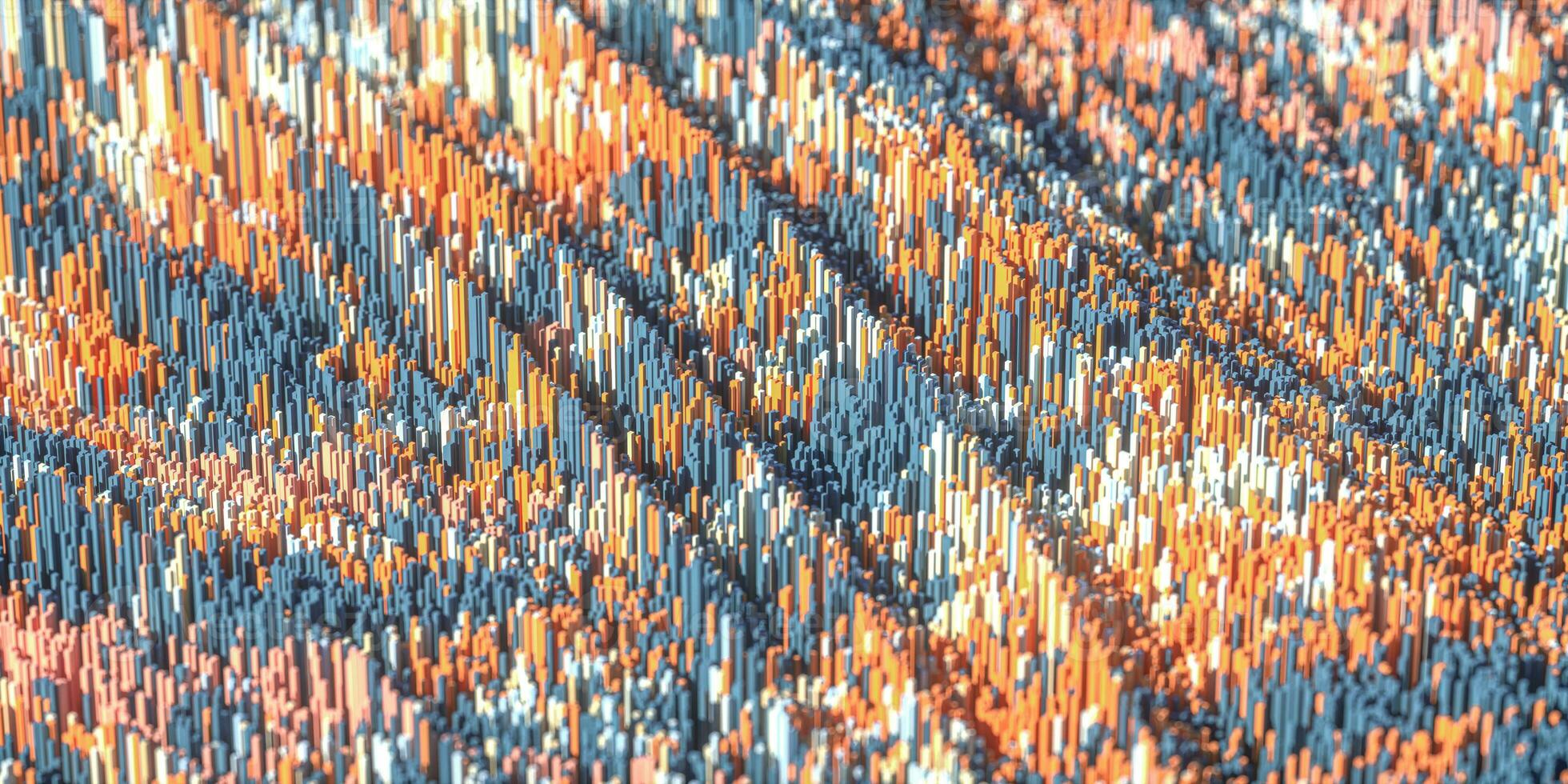 hoog dichtheid pixel kubussen landschap, 3d weergave. foto