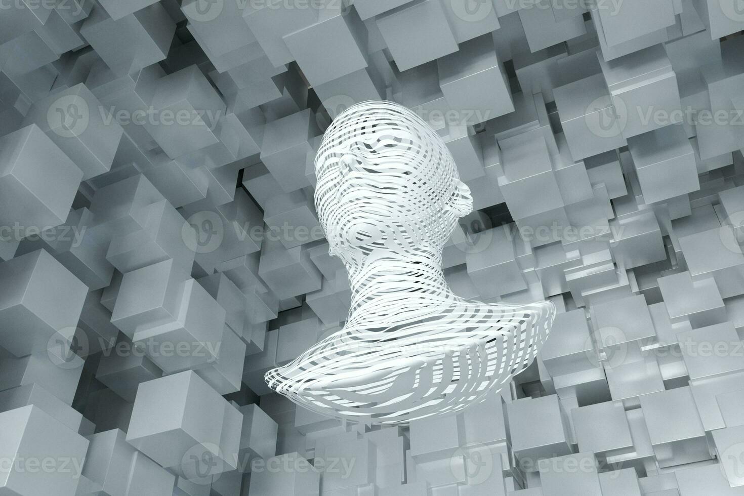 de hoofd van de virtueel robot met concepten van kunstmatig intelligentie, 3d weergave. foto