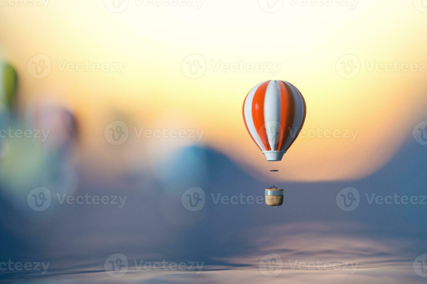 heet lucht ballon vliegend over- de oceaan, 3d weergave. foto