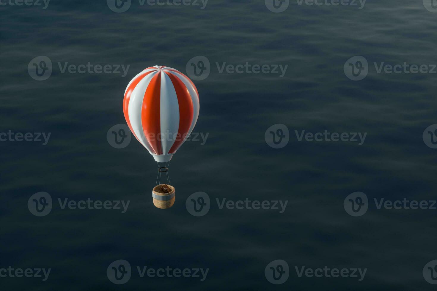 heet lucht ballon vliegend over- de oceaan, 3d weergave. foto