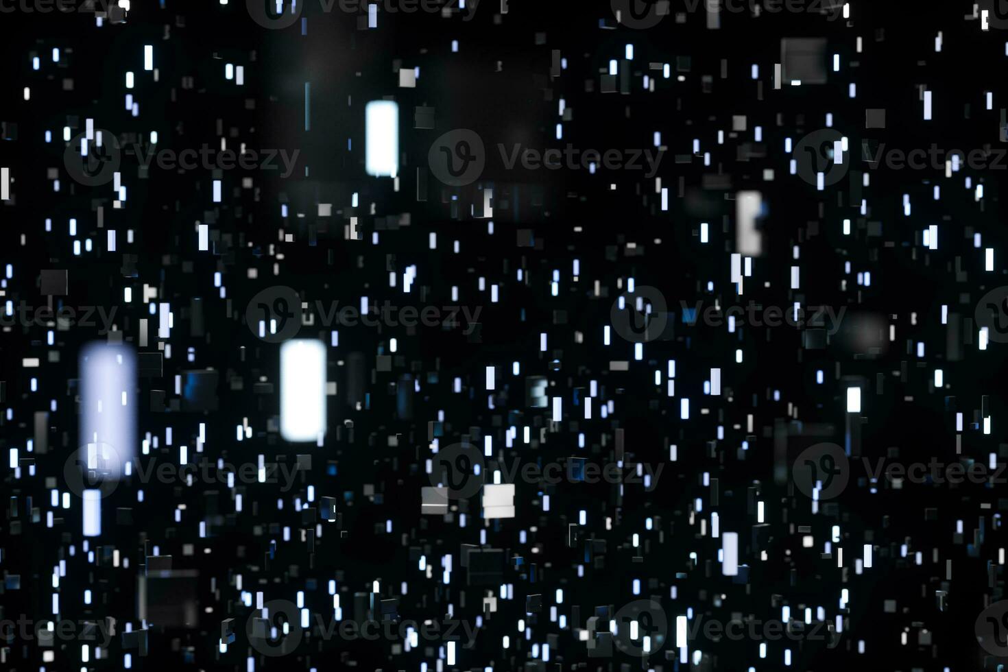 een kamer vol met donker kubussen, verlichte door gloeiend kubussen, 3d renderen foto