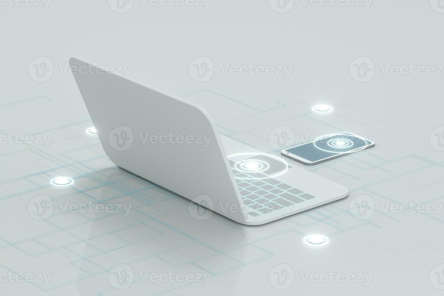 laptop en telefoon met wit achtergrond, technologisch concept, 3d weergave. foto