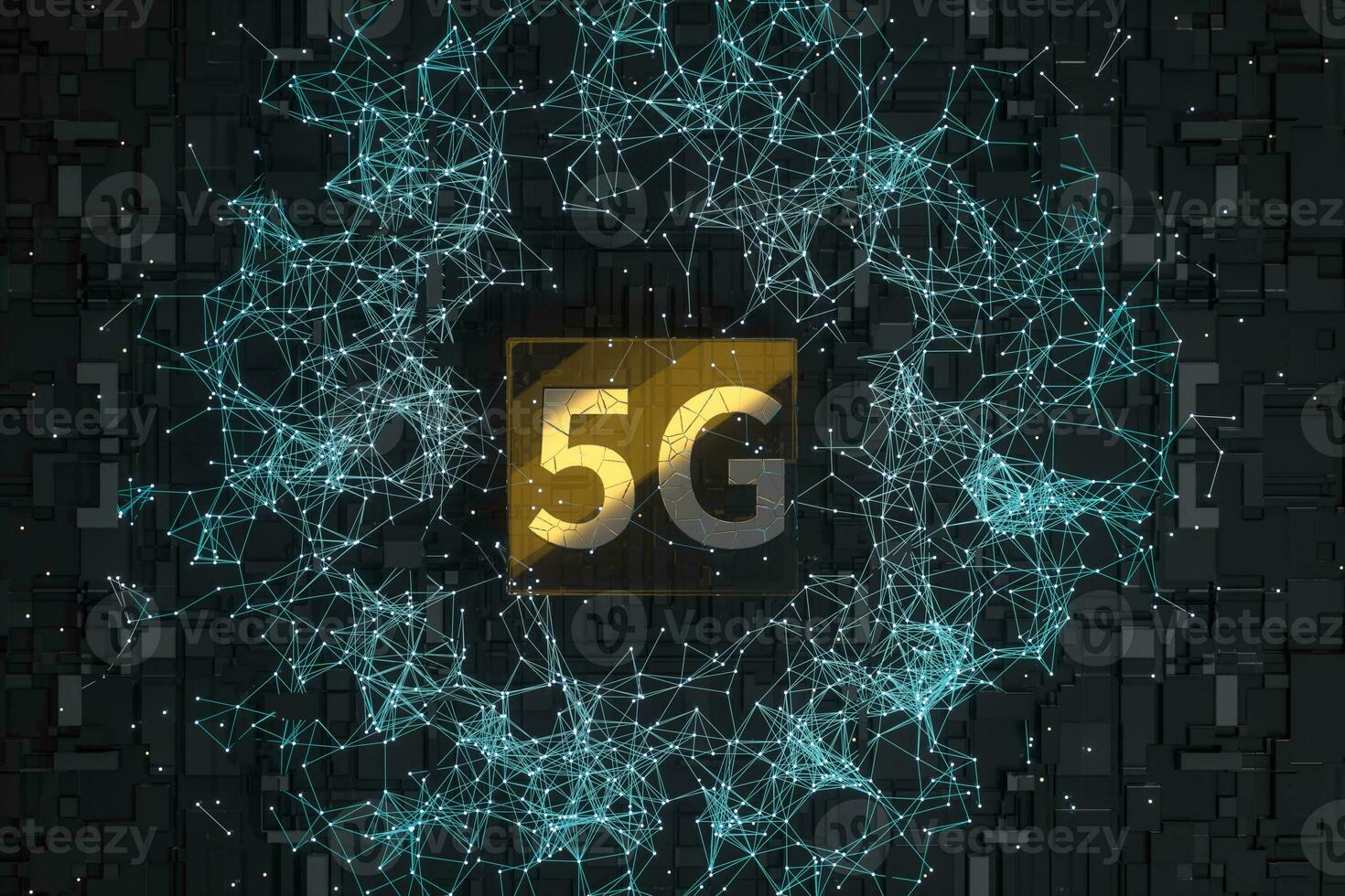 3d weergave, 5g doopvont en stroomkring achtergrond foto