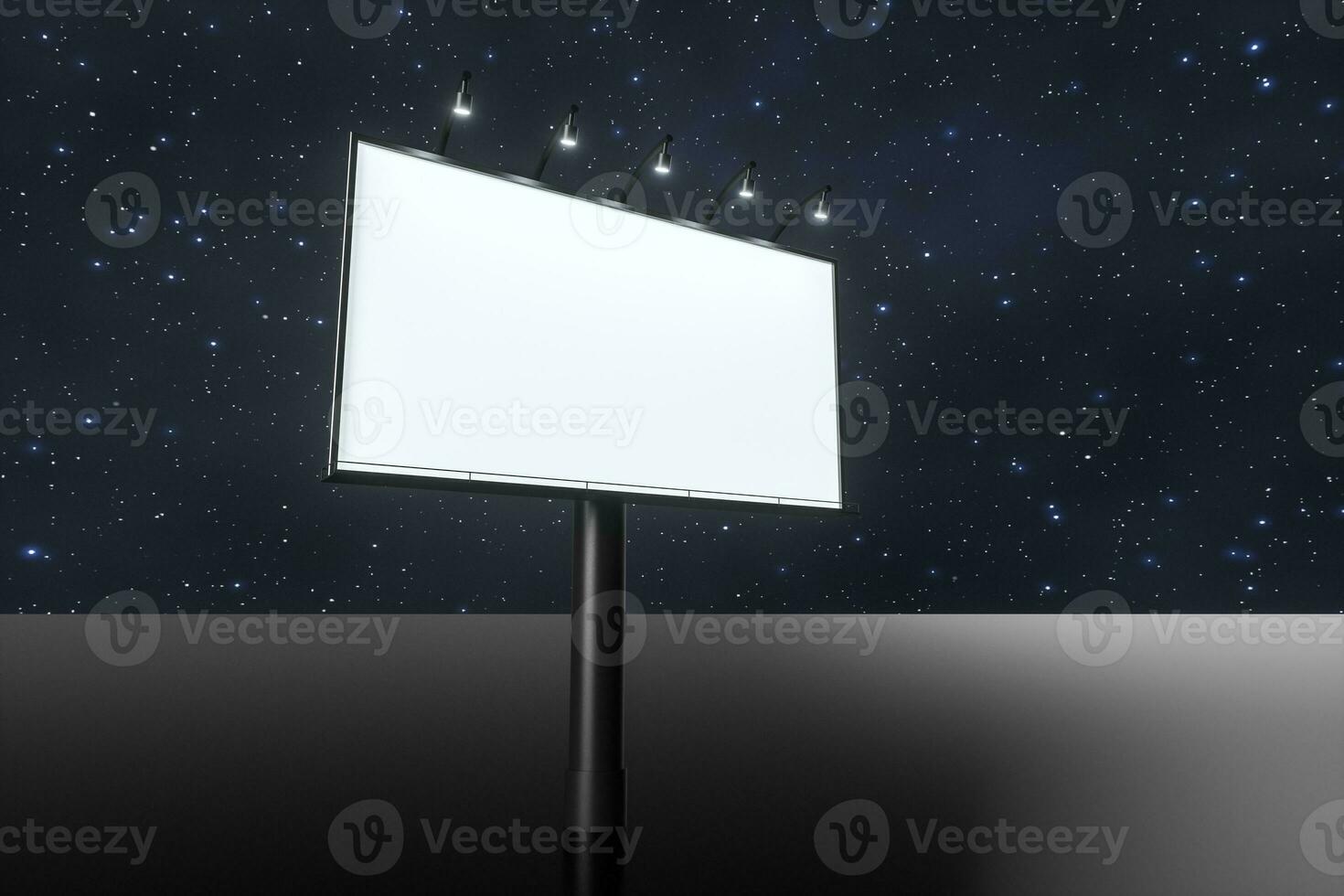 3d weergave, blanco reclame bord in de nacht tafereel foto