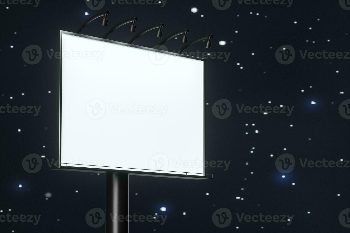 3d weergave, blanco reclame bord in de nacht tafereel foto