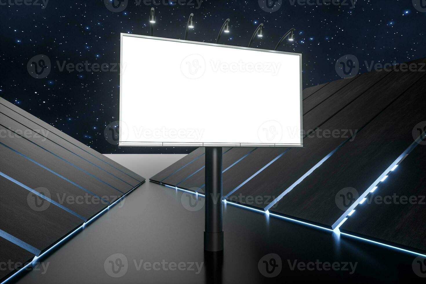 3d weergave, blanco reclame bord in de nacht tafereel foto