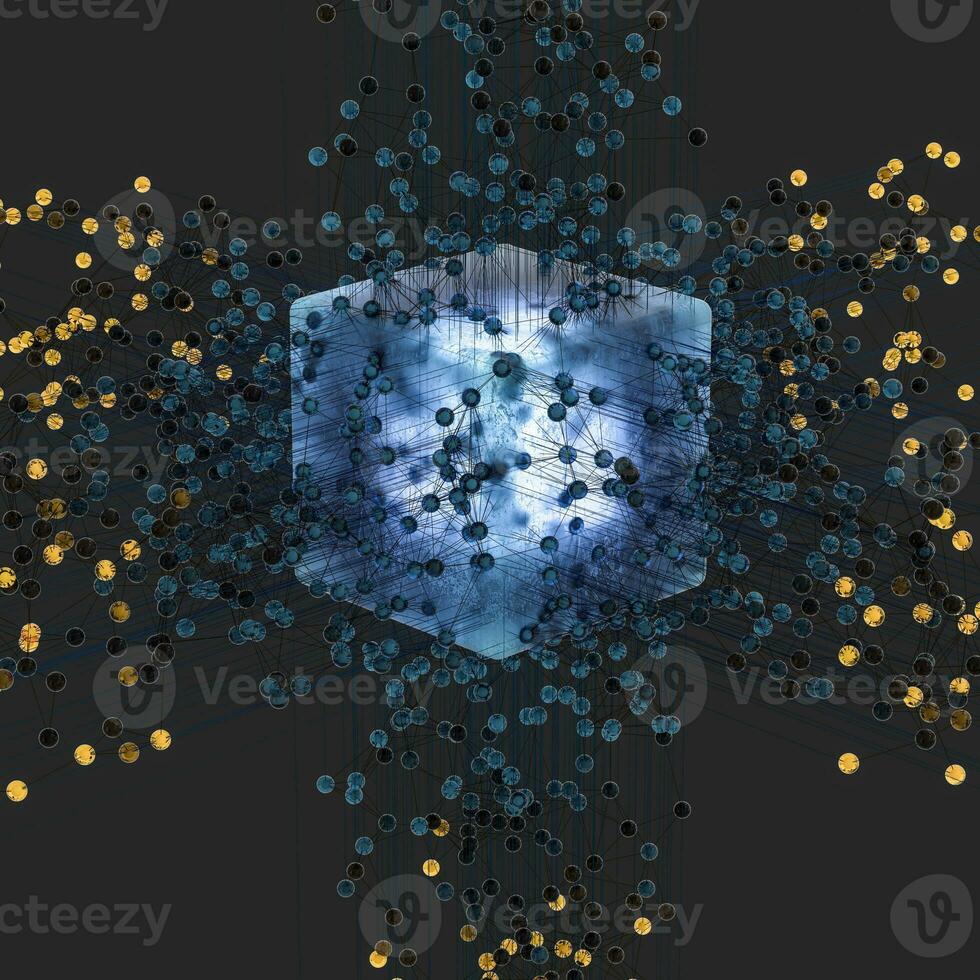 transparant kubus en technisch verbinding, 3d renderen foto