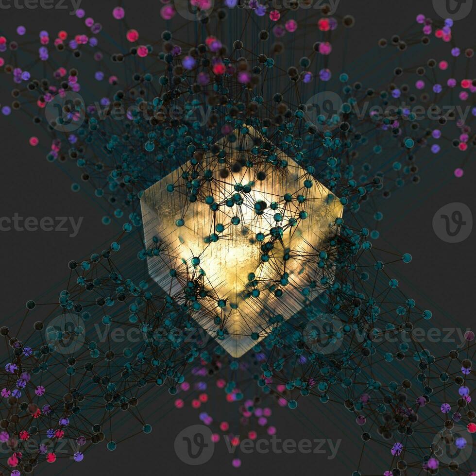 transparant kubus en technisch verbinding, 3d renderen foto