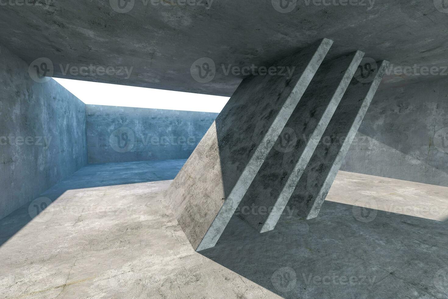3d weergave, beton kamer met creatief bouw. foto