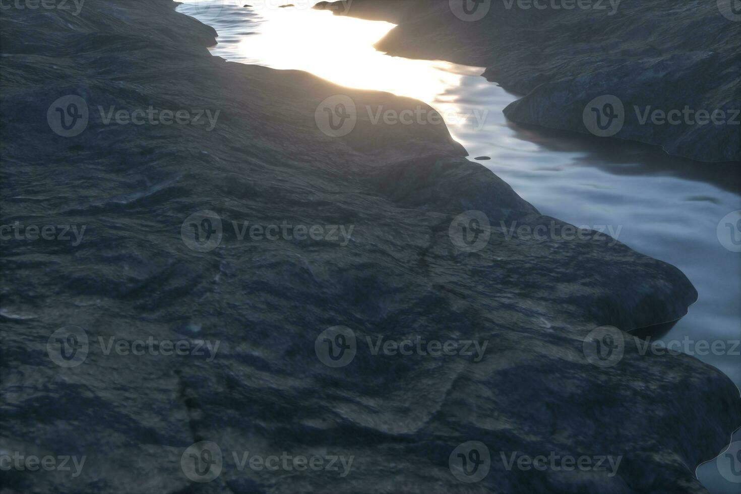 de rivier- tussen de bergen in de ochtend, 3d renderen foto