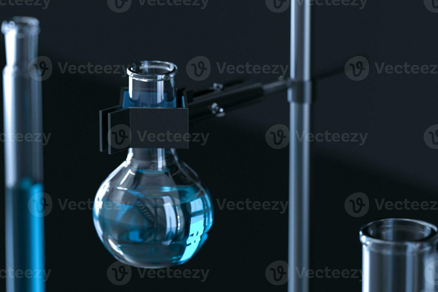 chemisch instrumenten en reagentia in de laboratorium, 3d renderen foto