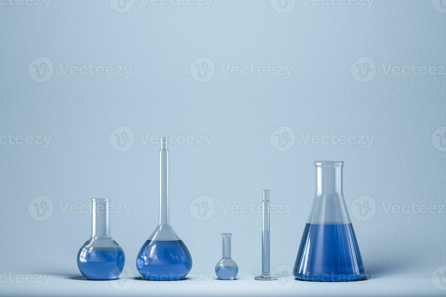 chemisch instrumenten en reagentia in de laboratorium, 3d renderen foto