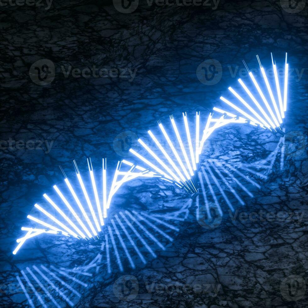 gloeiend neon buizen en dna vorm geven aan, 3d weergave. foto