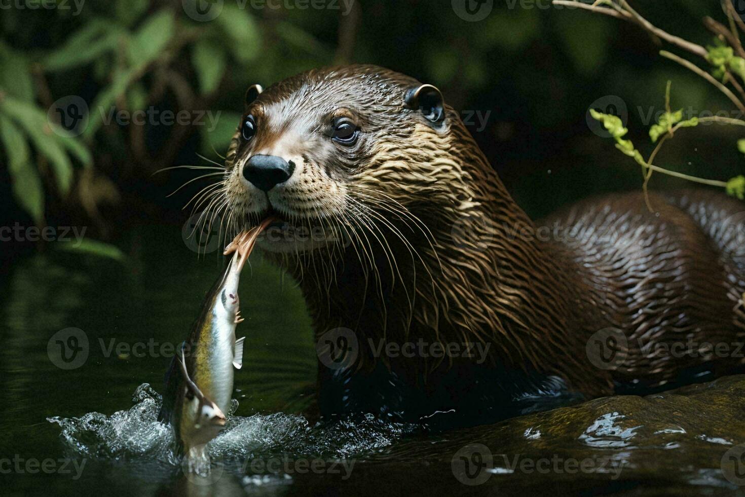 een reusachtig rivier- Otter voeden in haar natuurlijk leefgebied in de pantanal regio van Brazilië. foto