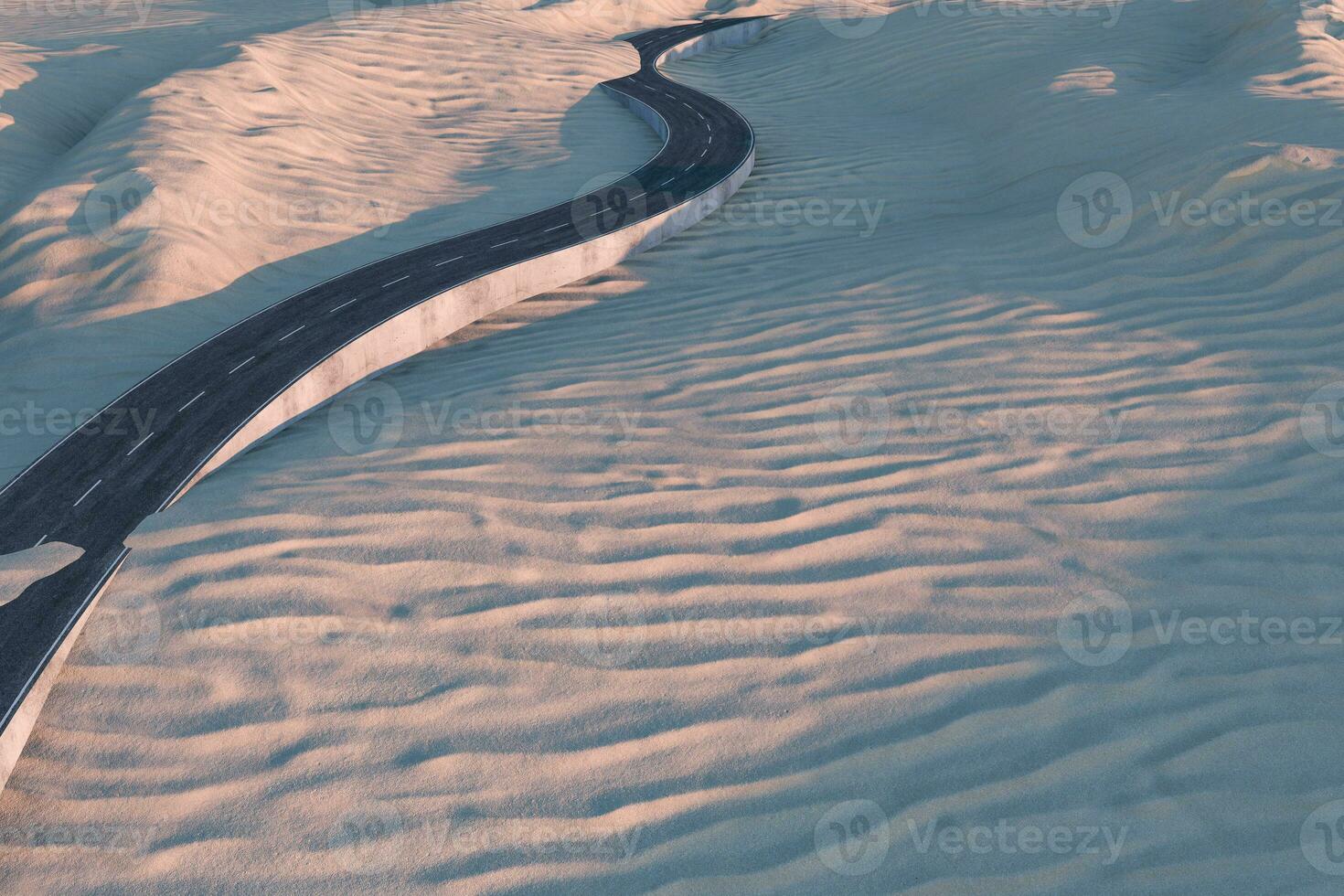 de golvend weg in de woestijn, 3d renderen foto