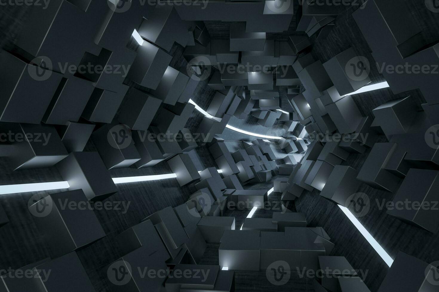 3d weergave, donker Science fiction tunnel, donker achtergrond foto