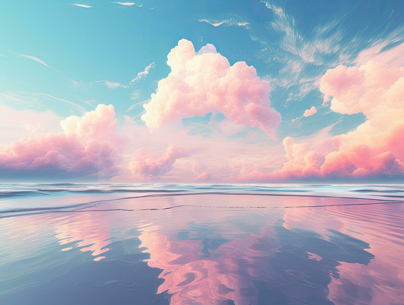 mooi oceaan landschap met katoen snoep wolken foto