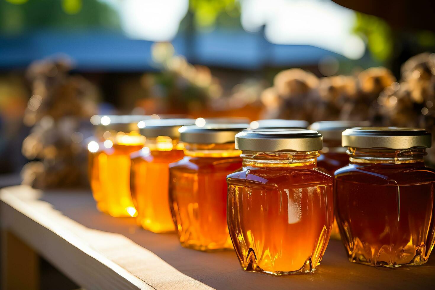 honing Bij een boeren markt foto