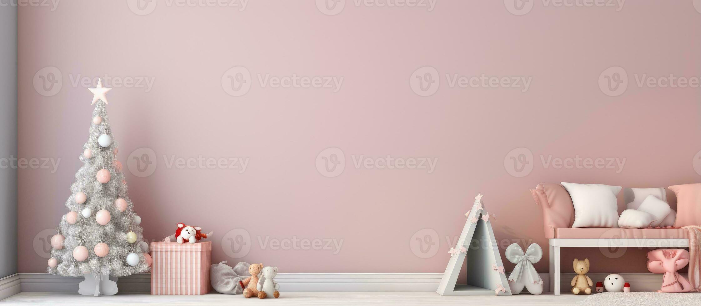 modern stijl illustratie bespotten omhoog muur voor een kind s speelkamer in pastel Kerstmis kleuren foto