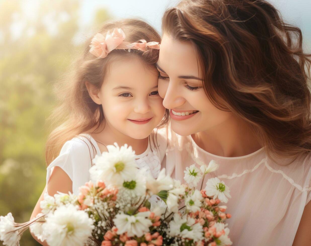 mam en dochter met bloemen foto