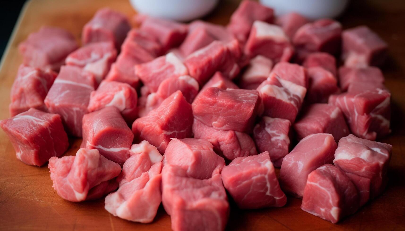 vers varkensvlees steak Aan houten snijdend bord, klaar voor heerlijk barbecue gegenereerd door ai foto